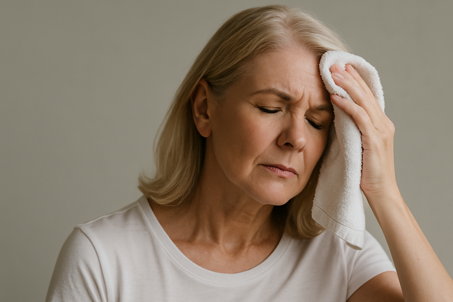 Frau erfrischt sich bei Hitzewallungen in den Wechseljahren mit einem Fächer