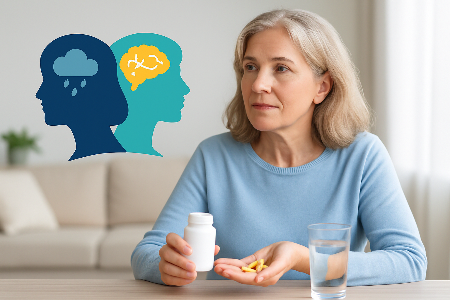 Frau in den Wechseljahren fühlt sich nach HRT psychisch ausgeglichener und entspannter